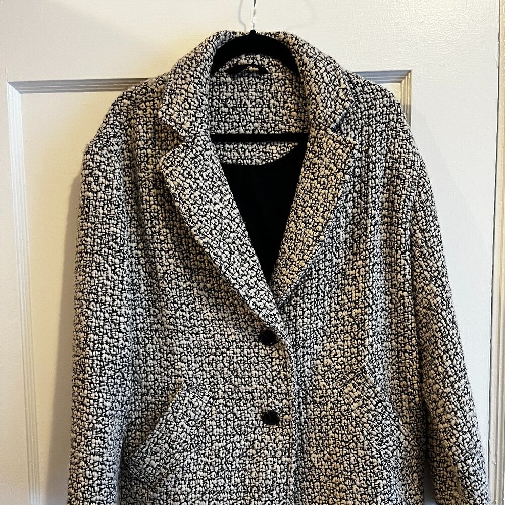 Abercrombie & Fitch Boucle Wool Blend Coat - Black/White - Size Small